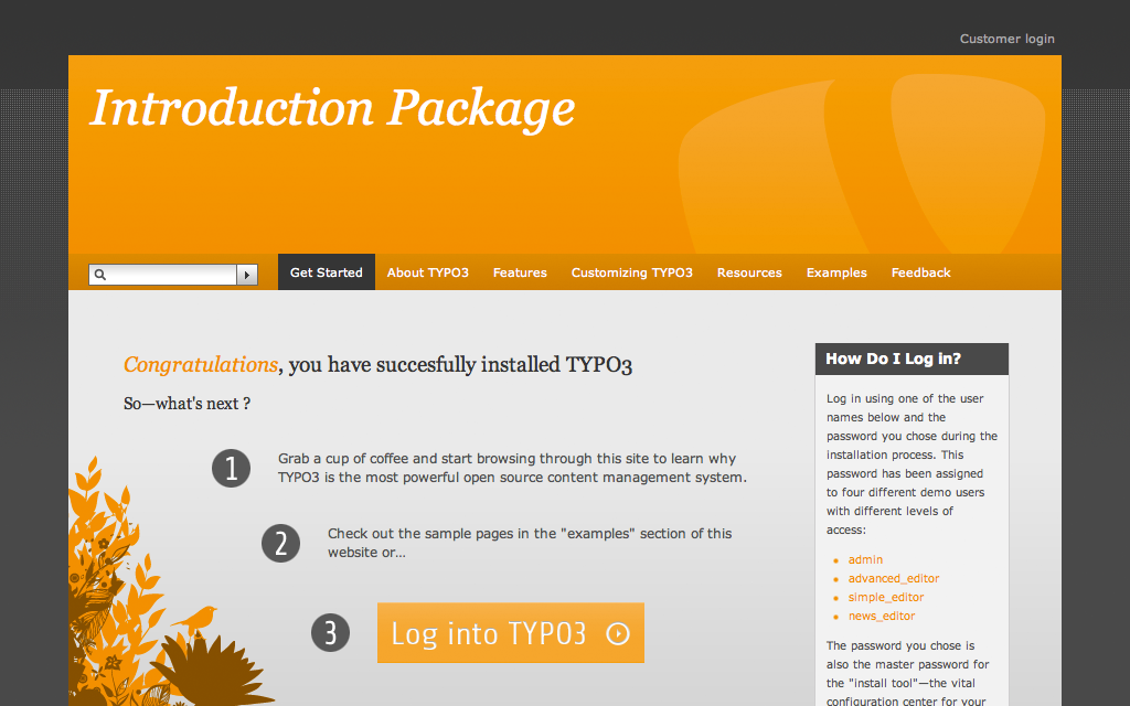 Capture d'écran TYPO3